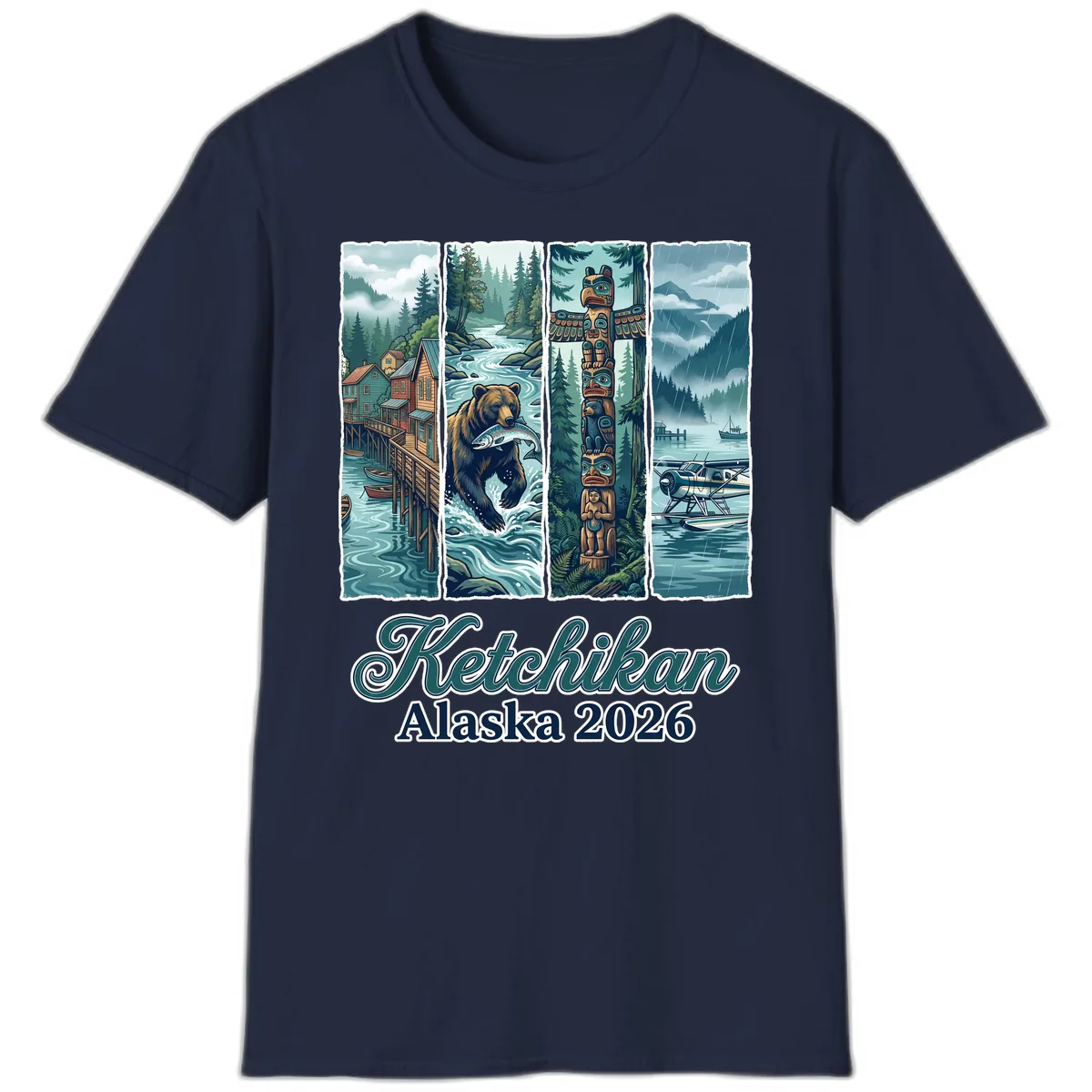 Ketchikan Alaska 2026 Scenic Panel T-Shirt in Navy