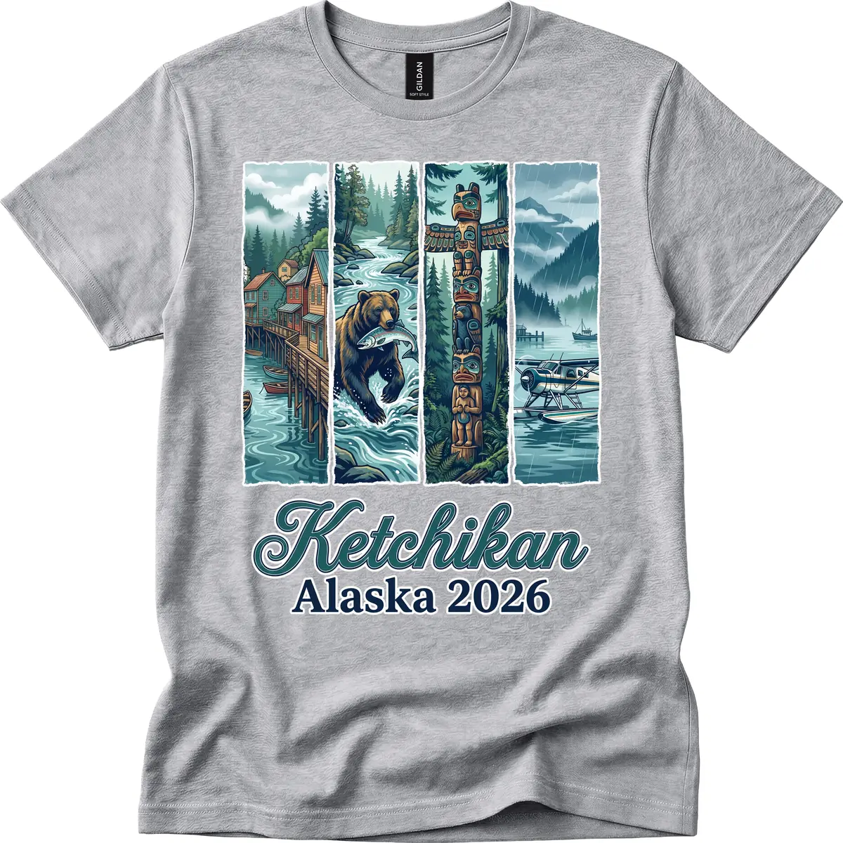Ketchikan Alaska 2026 Scenic Panel T-Shirt in Sport Grey