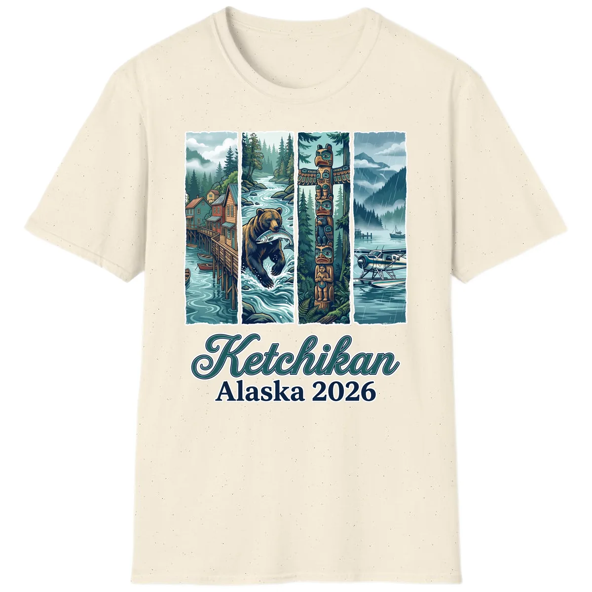 Ketchikan Alaska 2026 Scenic Panel T-Shirt in Natural