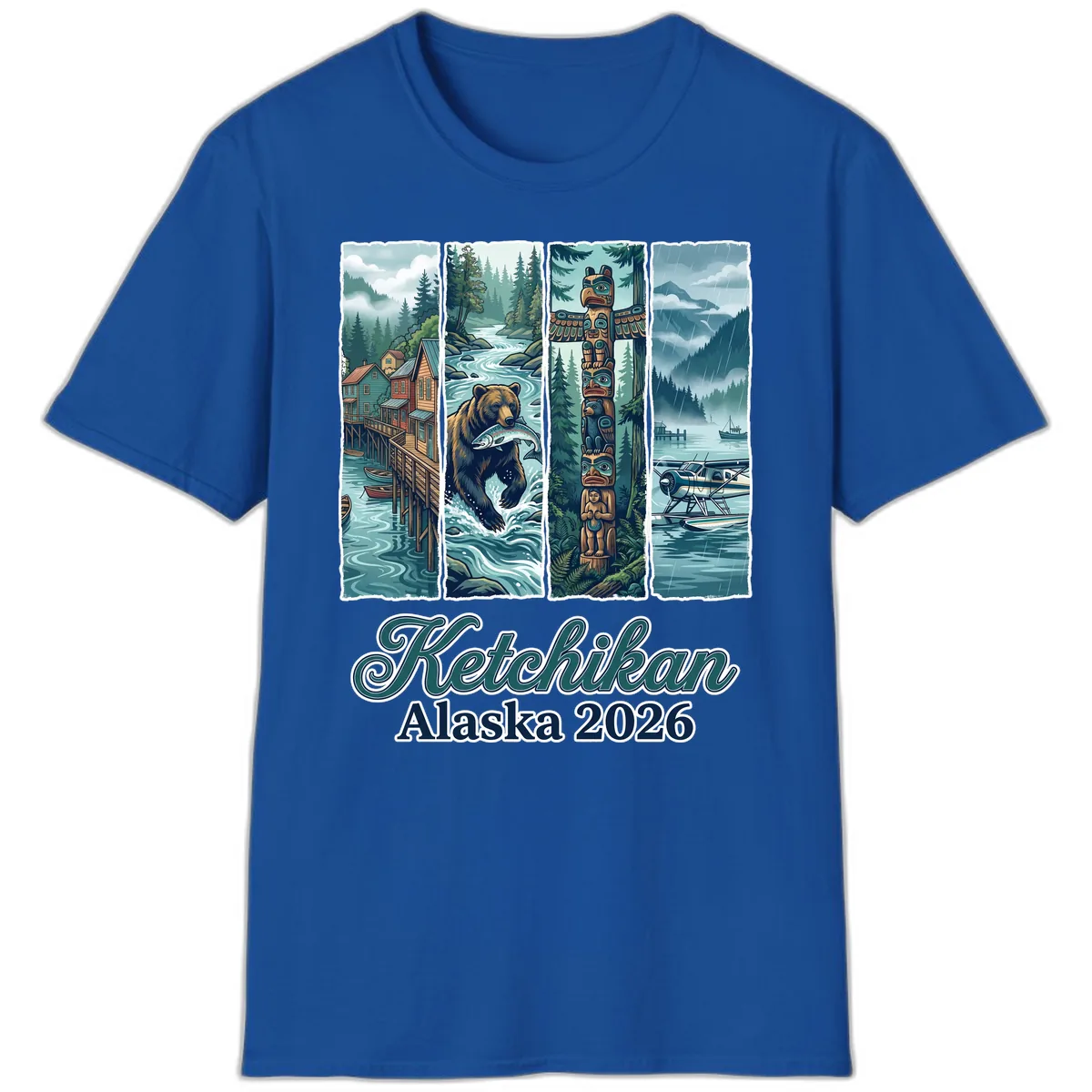 Ketchikan Alaska 2026 Scenic Panel T-Shirt in Royal