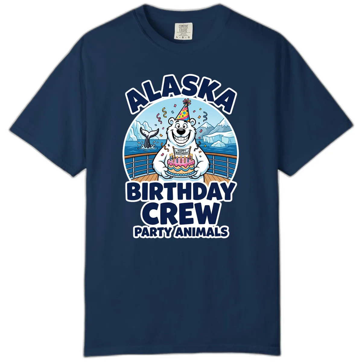 Alaska Birthday Crew Party Animals Comfort Color in Navy