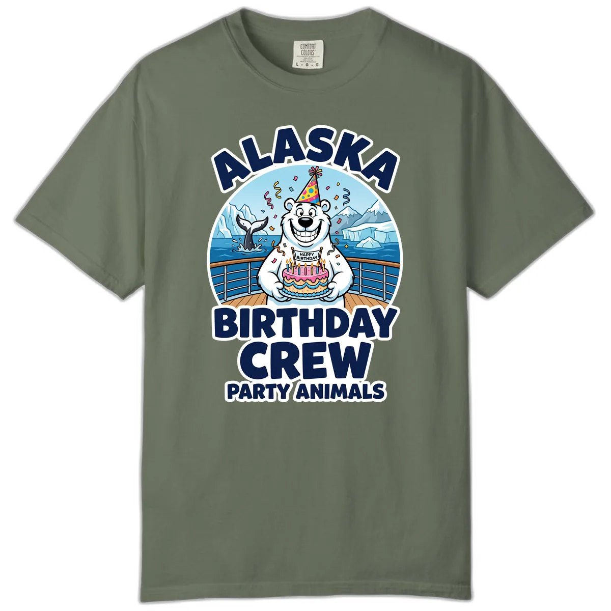 Alaska Birthday Crew Party Animals Comfort Color in Moss