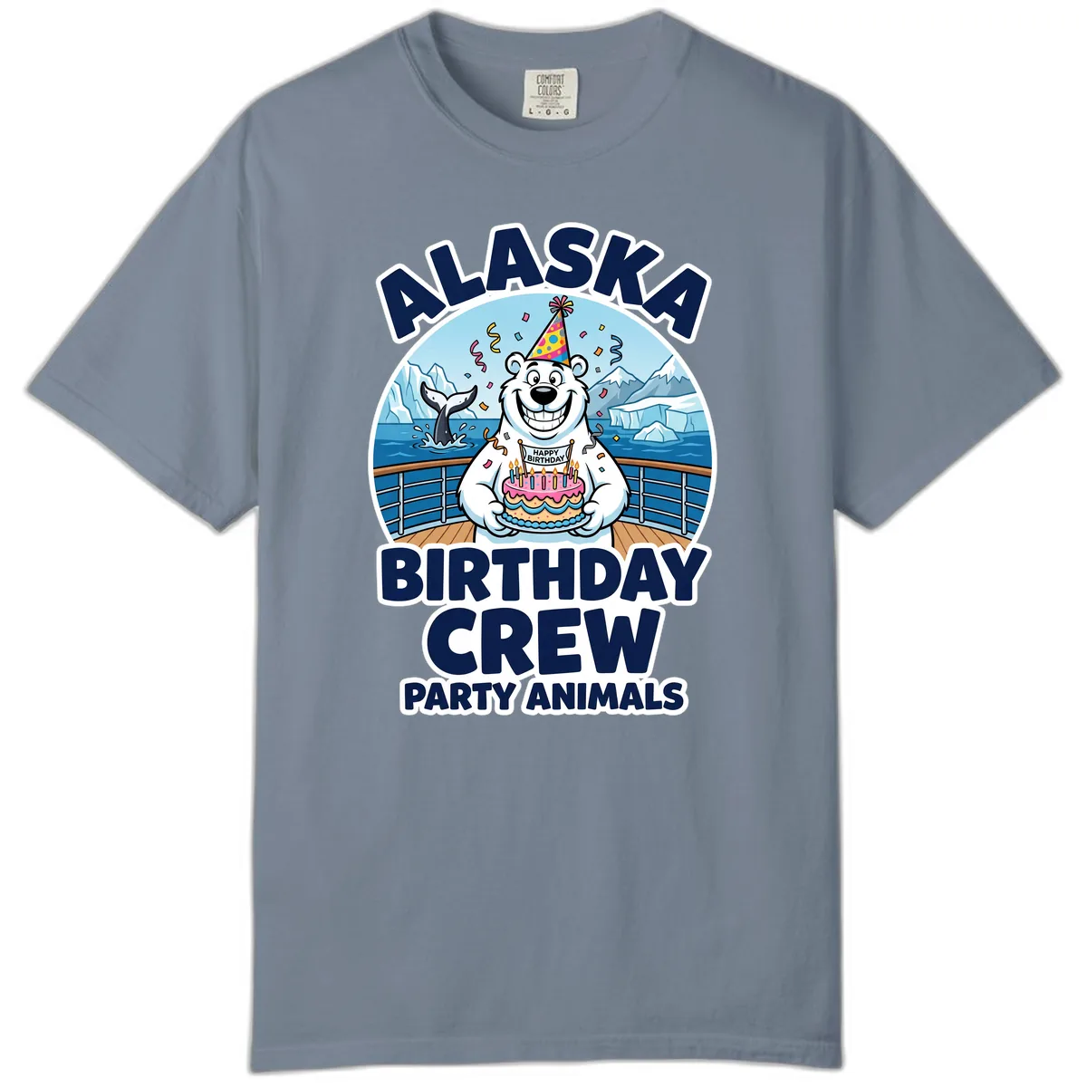 Alaska Birthday Crew Party Animals Comfort Color in Blue Jean