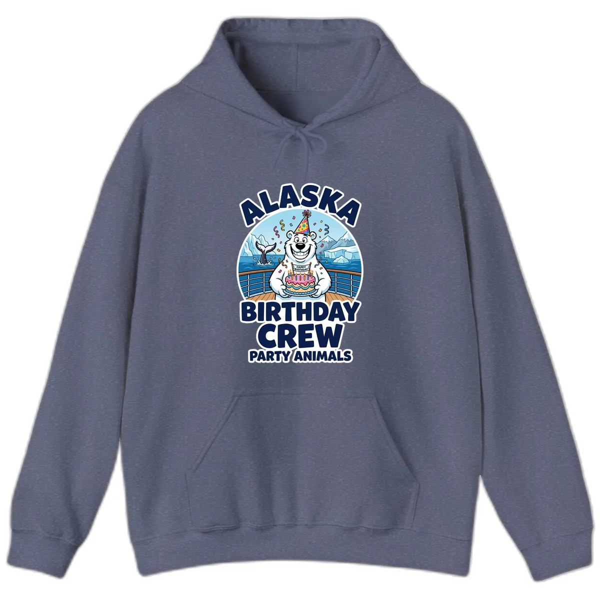 Alaska Birthday Crew Party Animals Hoodie in Heather Navy