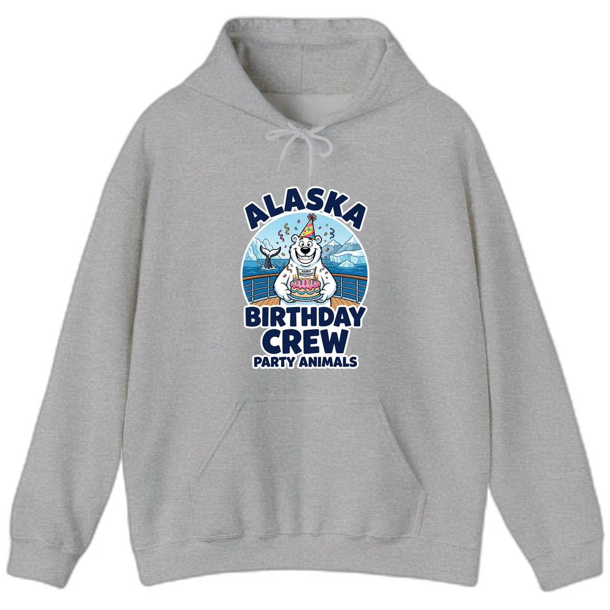 Alaska Birthday Crew Party Animals Hoodie in Sport Grey