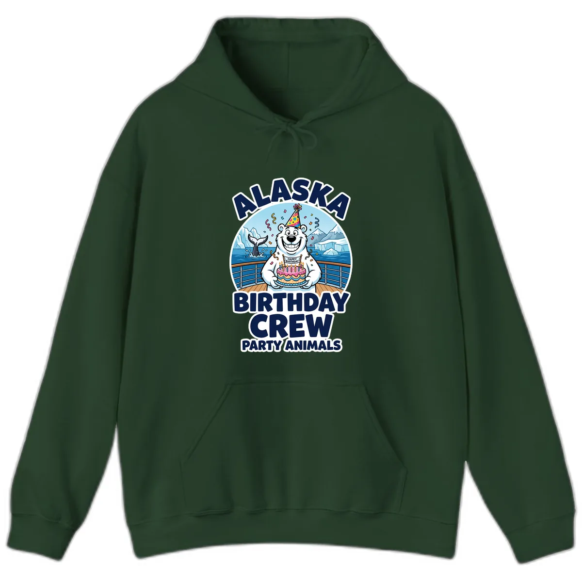 Alaska Birthday Crew Party Animals Hoodie in Forest Green