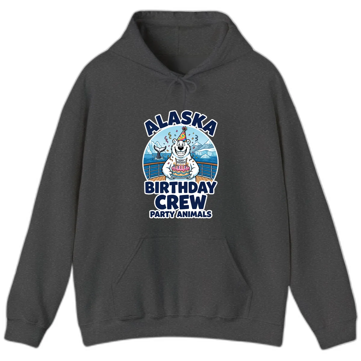 Alaska Birthday Crew Party Animals Hoodie in Dark Heather