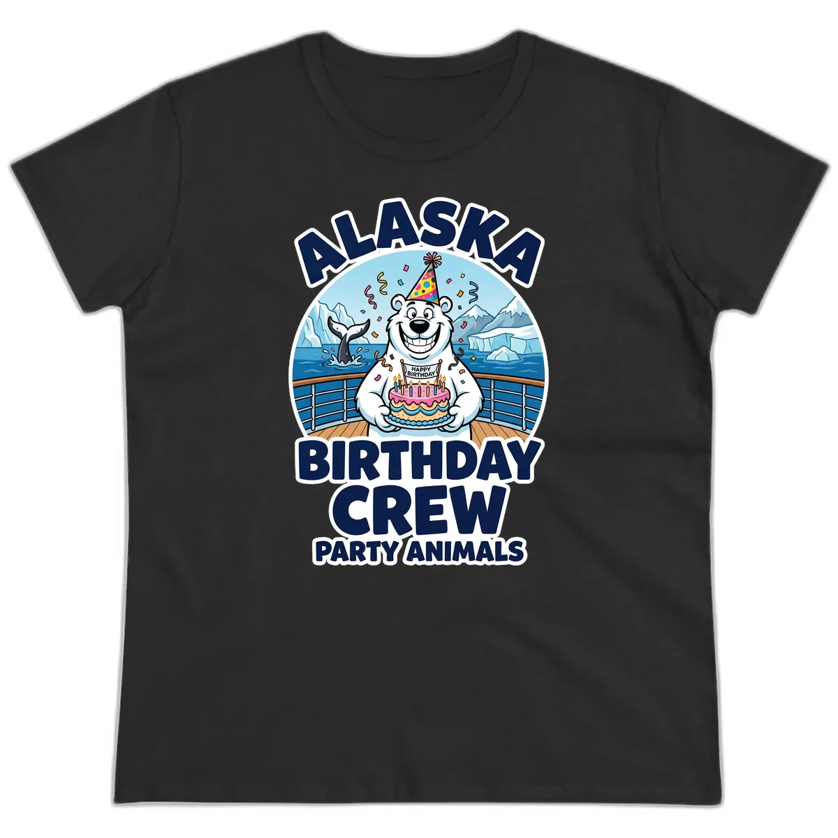 Alaska Birthday Crew Party Animals Ladies Tee in Black