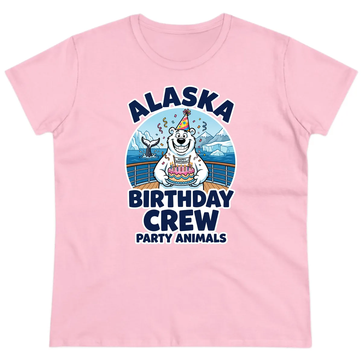Alaska Birthday Crew Party Animals Ladies Tee in Light Pink