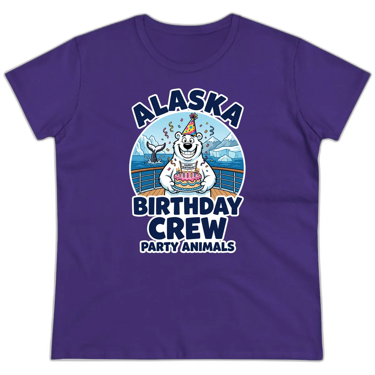 Alaska Birthday Crew Party Animals Ladies Tee in Purple