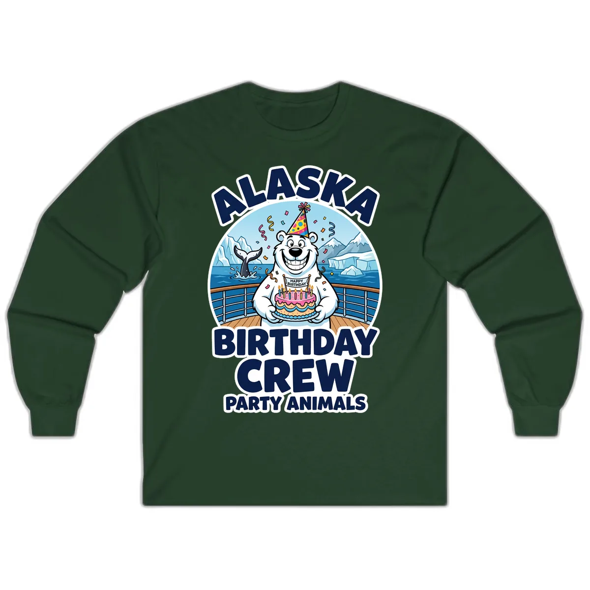 Alaska Birthday Crew Party Animals Long Sleeve in Forest Green