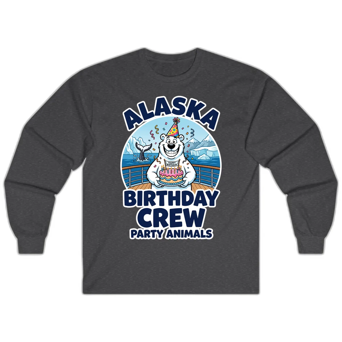 Alaska Birthday Crew Party Animals Long Sleeve in Dark Heather