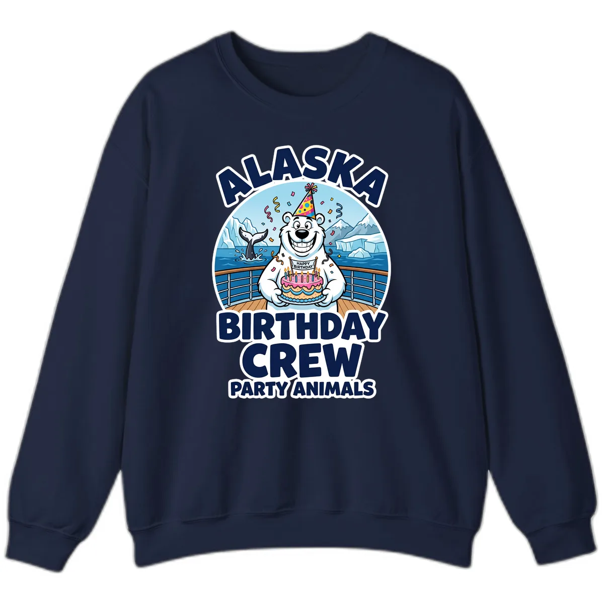 Alaska Birthday Crew Party Animals Sweatshirt in Navy