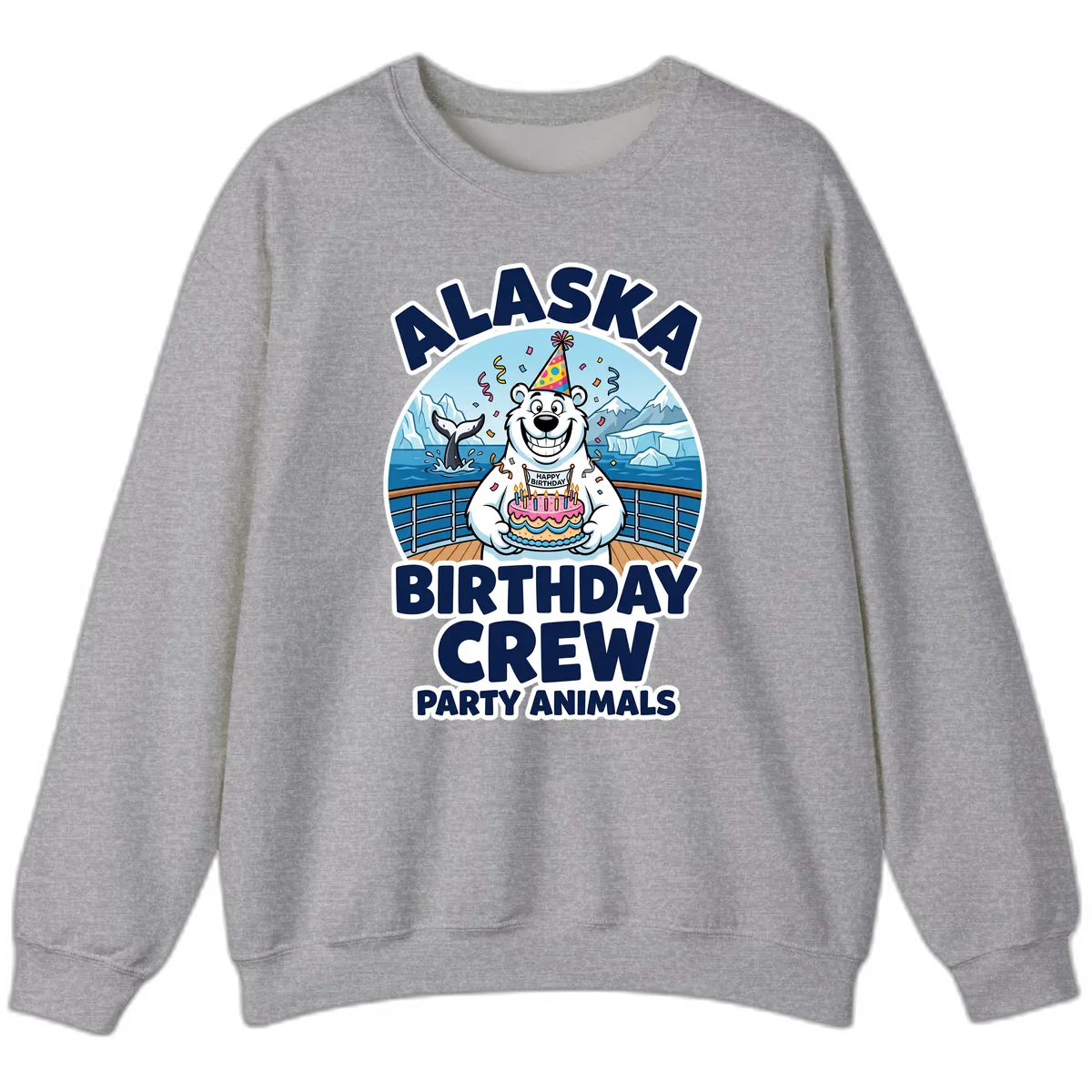 Alaska Birthday Crew Party Animals Sweatshirt in Sport Grey