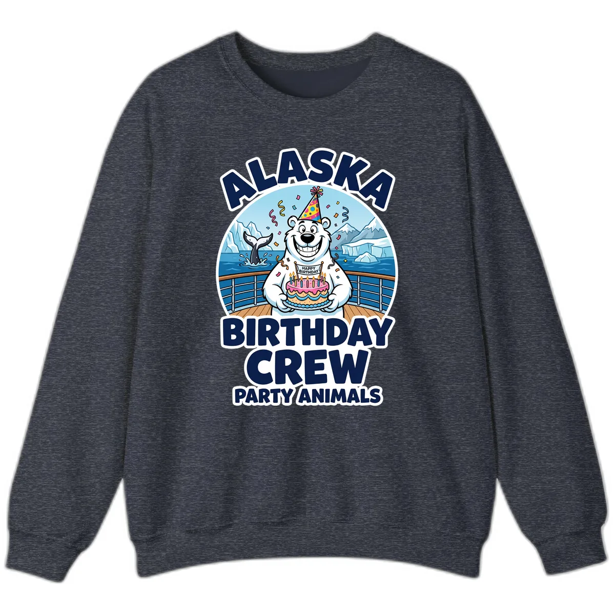 Alaska Birthday Crew Party Animals Sweatshirt in Heather Sport Dark Navy