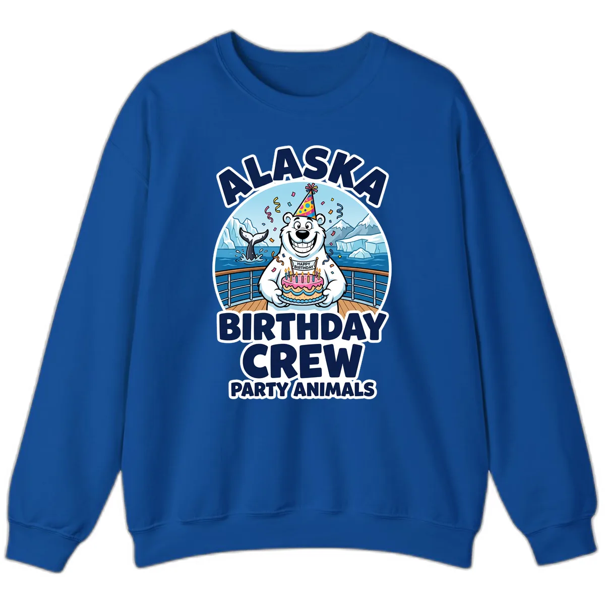 Alaska Birthday Crew Party Animals Sweatshirt in Royal