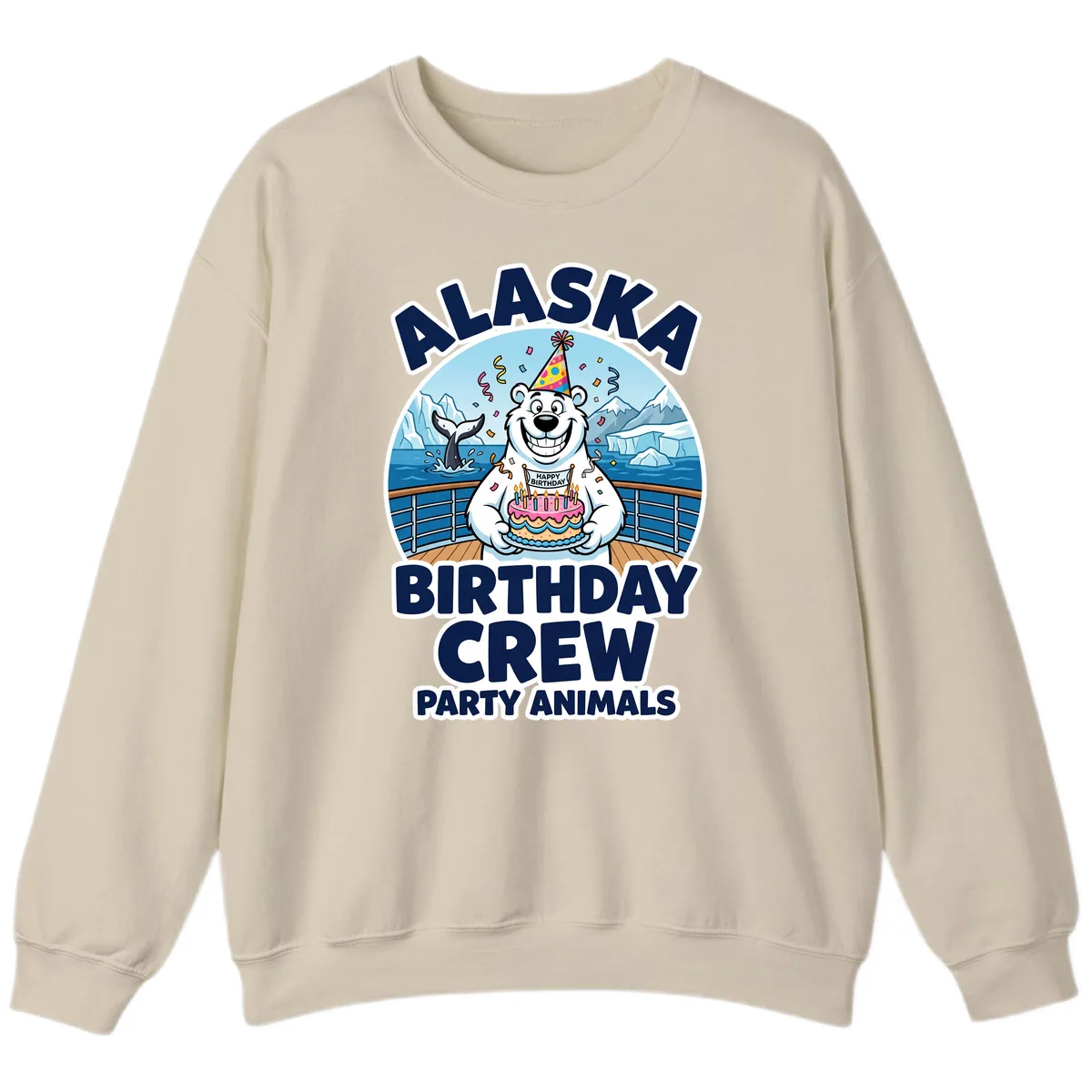 Alaska Birthday Crew Party Animals Sweatshirt in Sand