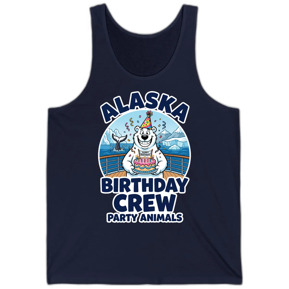 Alaska Birthday Crew Party Animals Tank in Navy