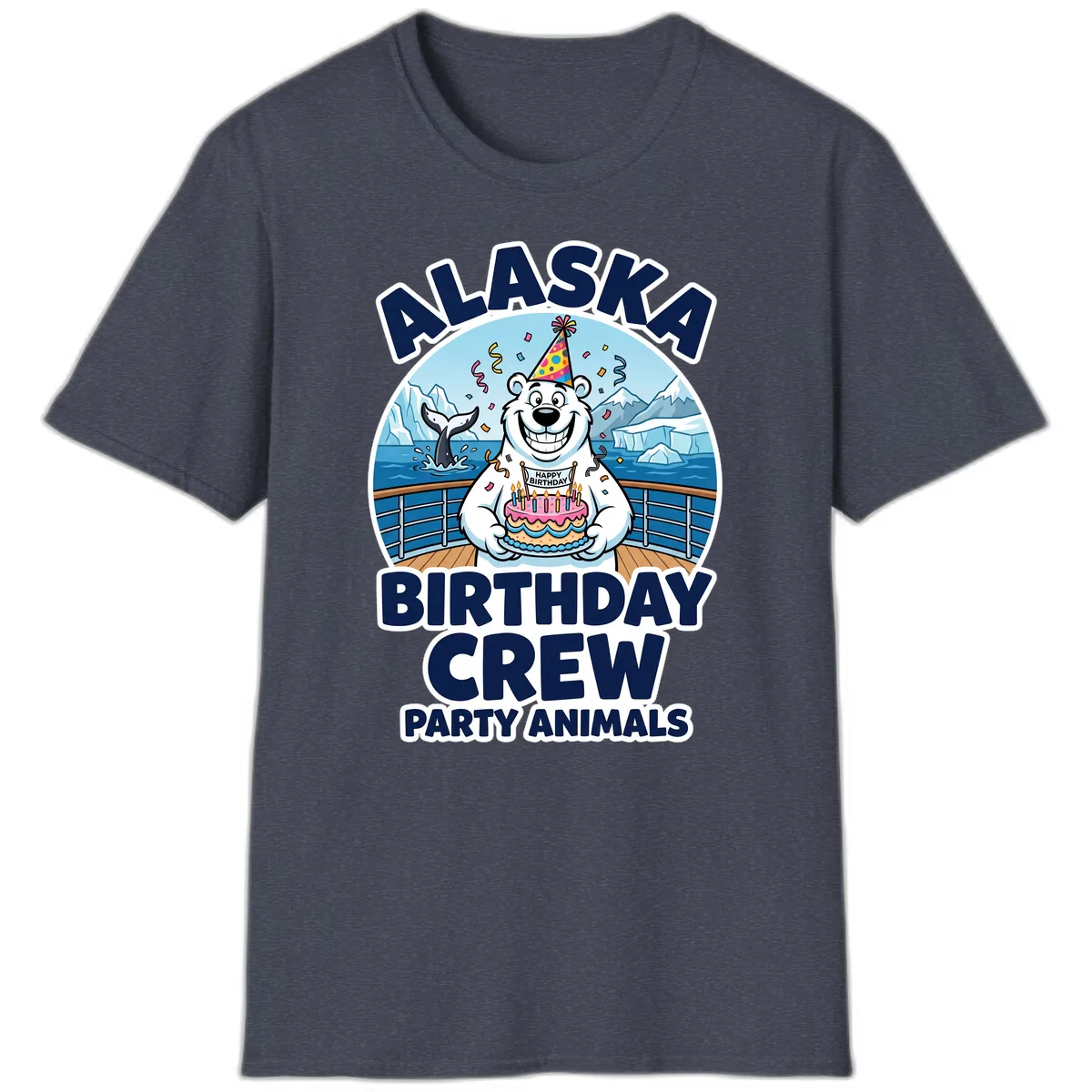 Alaska Birthday Crew Party Animals T-Shirt in Heather Navy