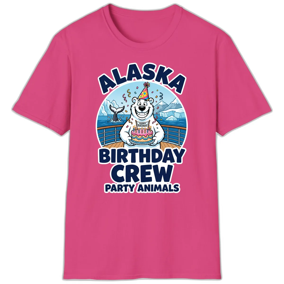 Alaska Birthday Crew Party Animals T-Shirt in Heliconia