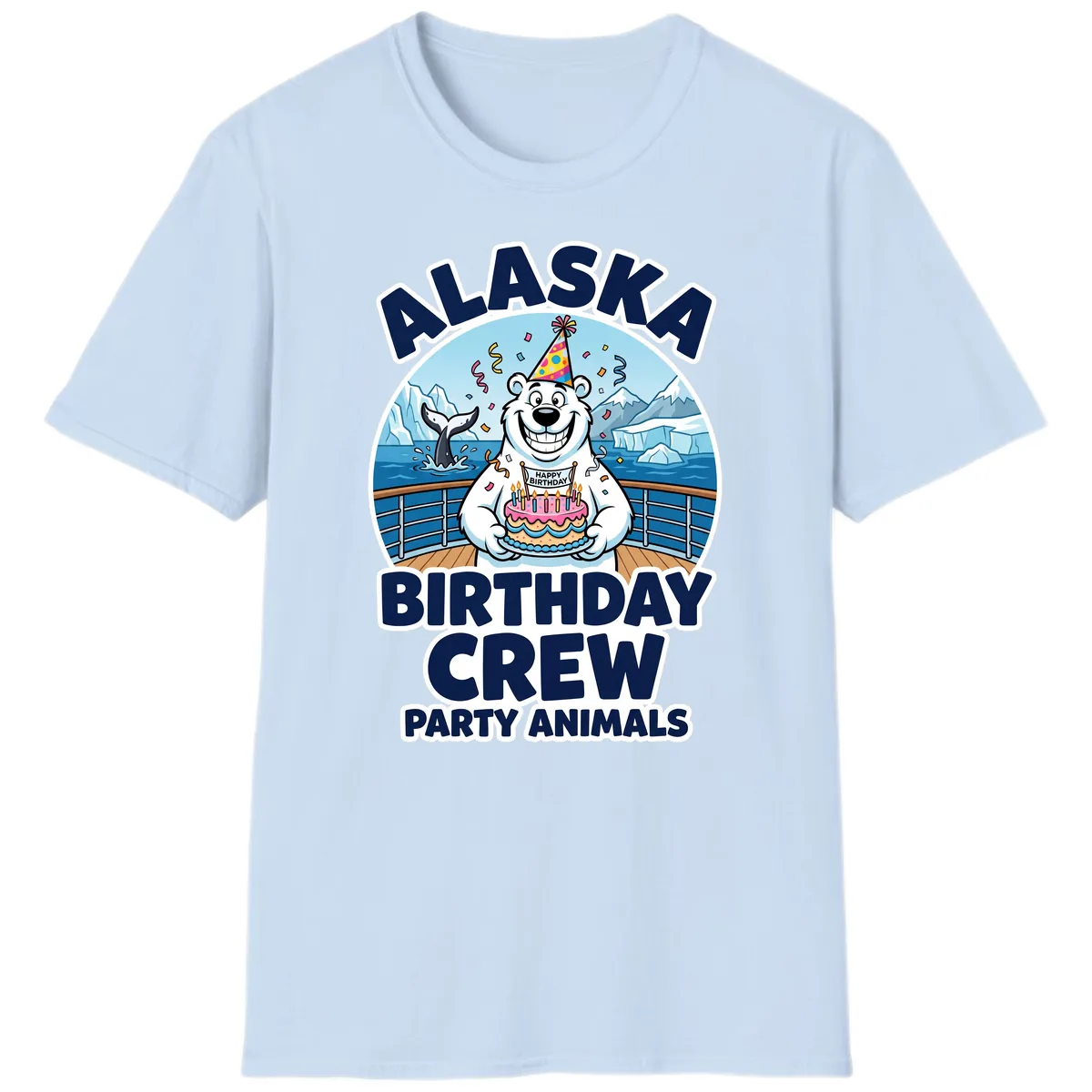 Alaska Birthday Crew Party Animals T-Shirt in Light Blue