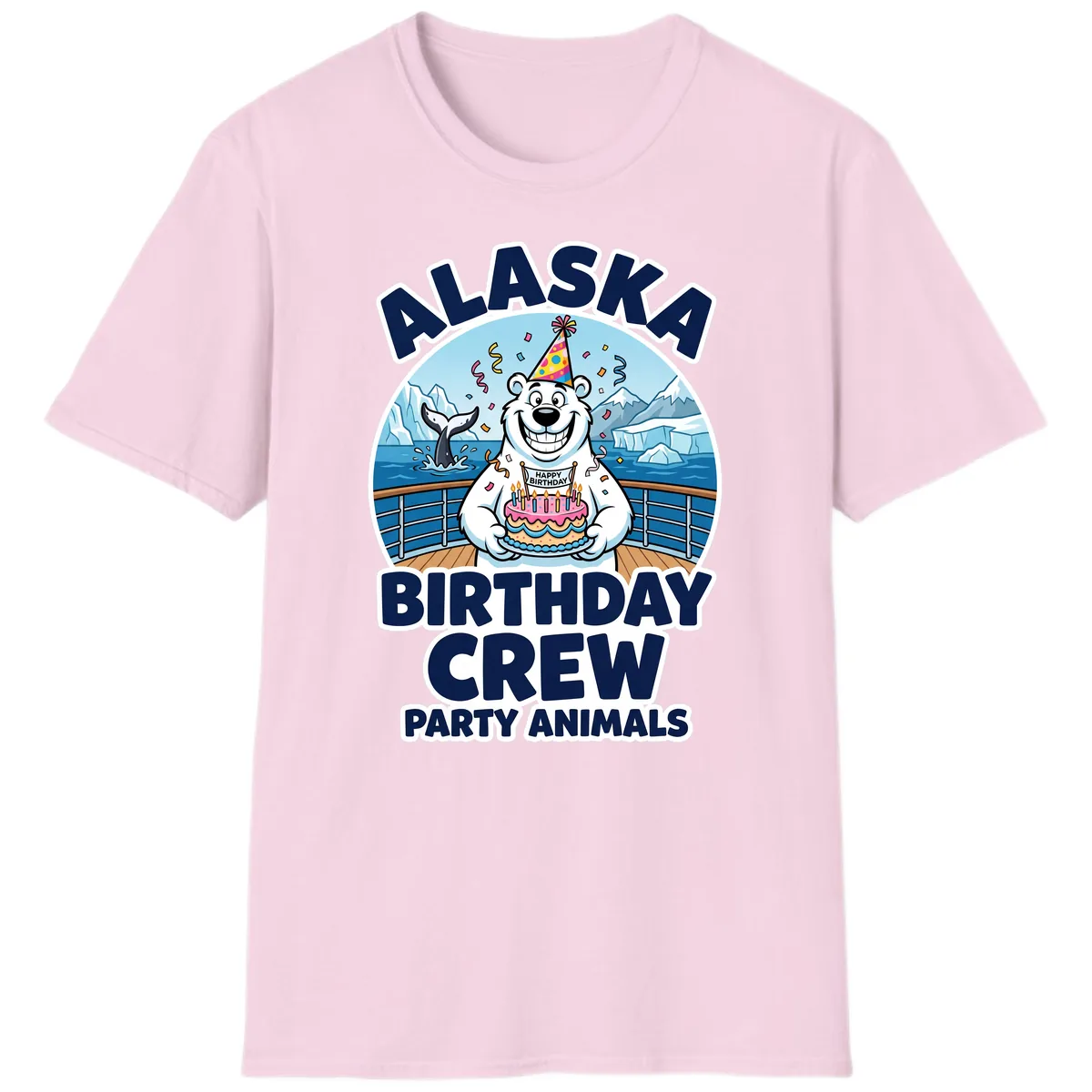 Alaska Birthday Crew Party Animals T-Shirt in Light Pink
