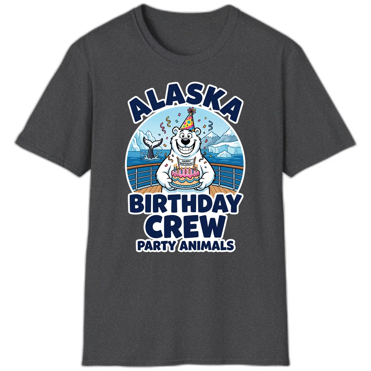 Alaska Birthday Crew Party Animals T-Shirt in Dark Heather