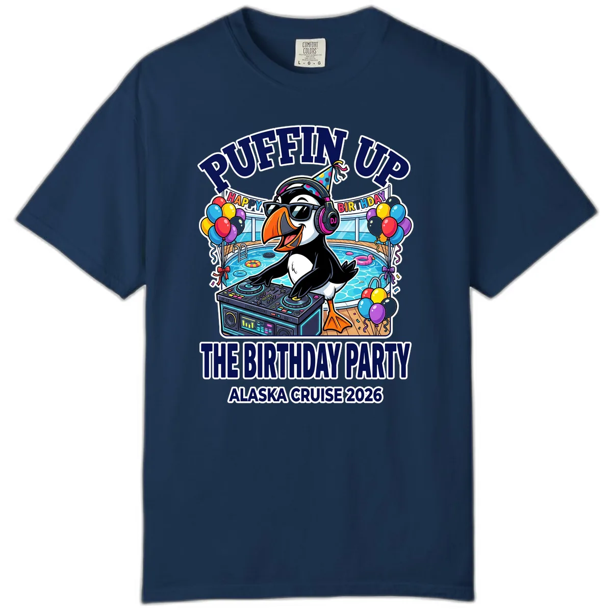 Puffin Up The Birthday Party Alaska Cruise Comfort Color in Navy