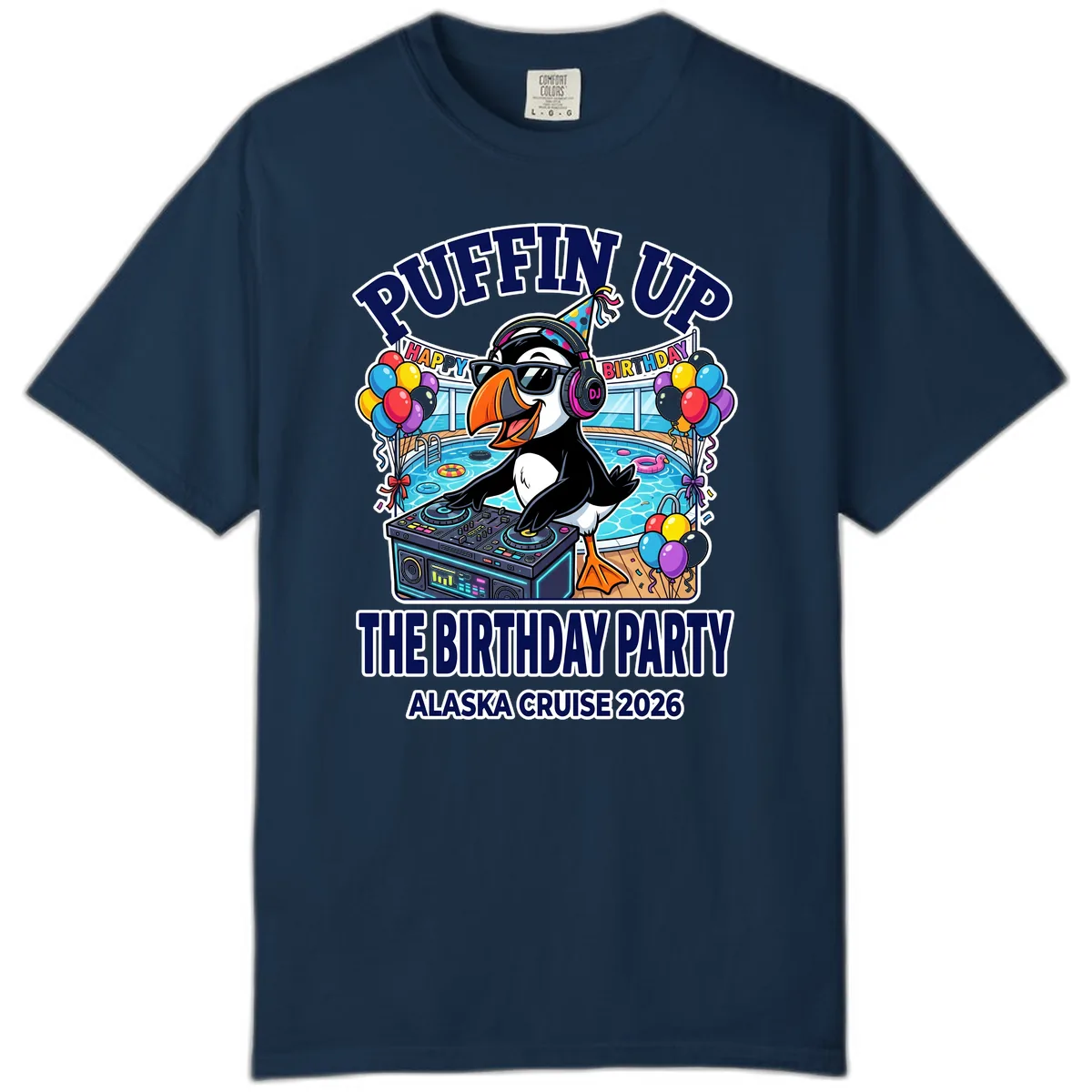 Puffin Up The Birthday Party Alaska Cruise Comfort Color in True Navy