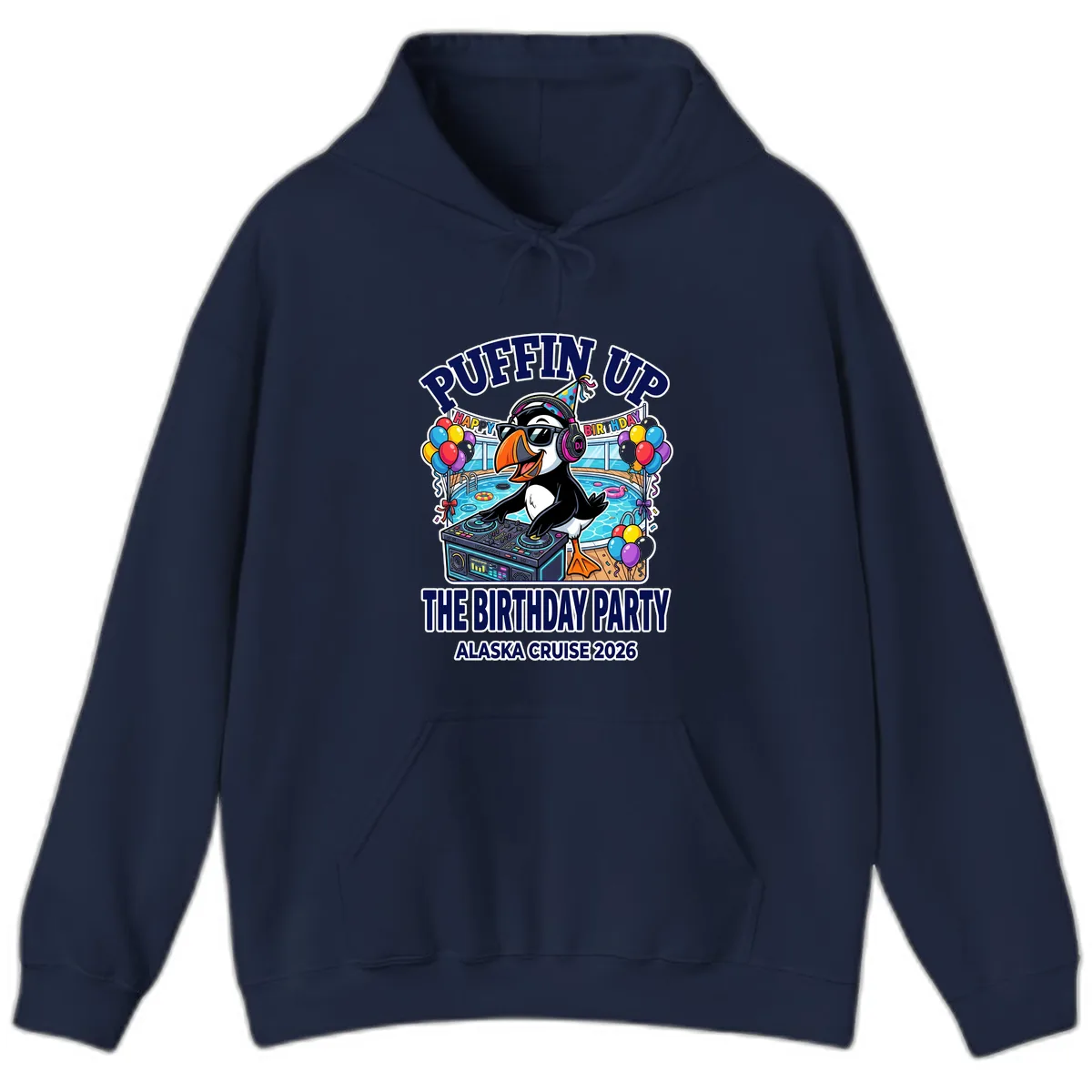Puffin Up The Birthday Party Alaska Cruise Hoodie in Navy