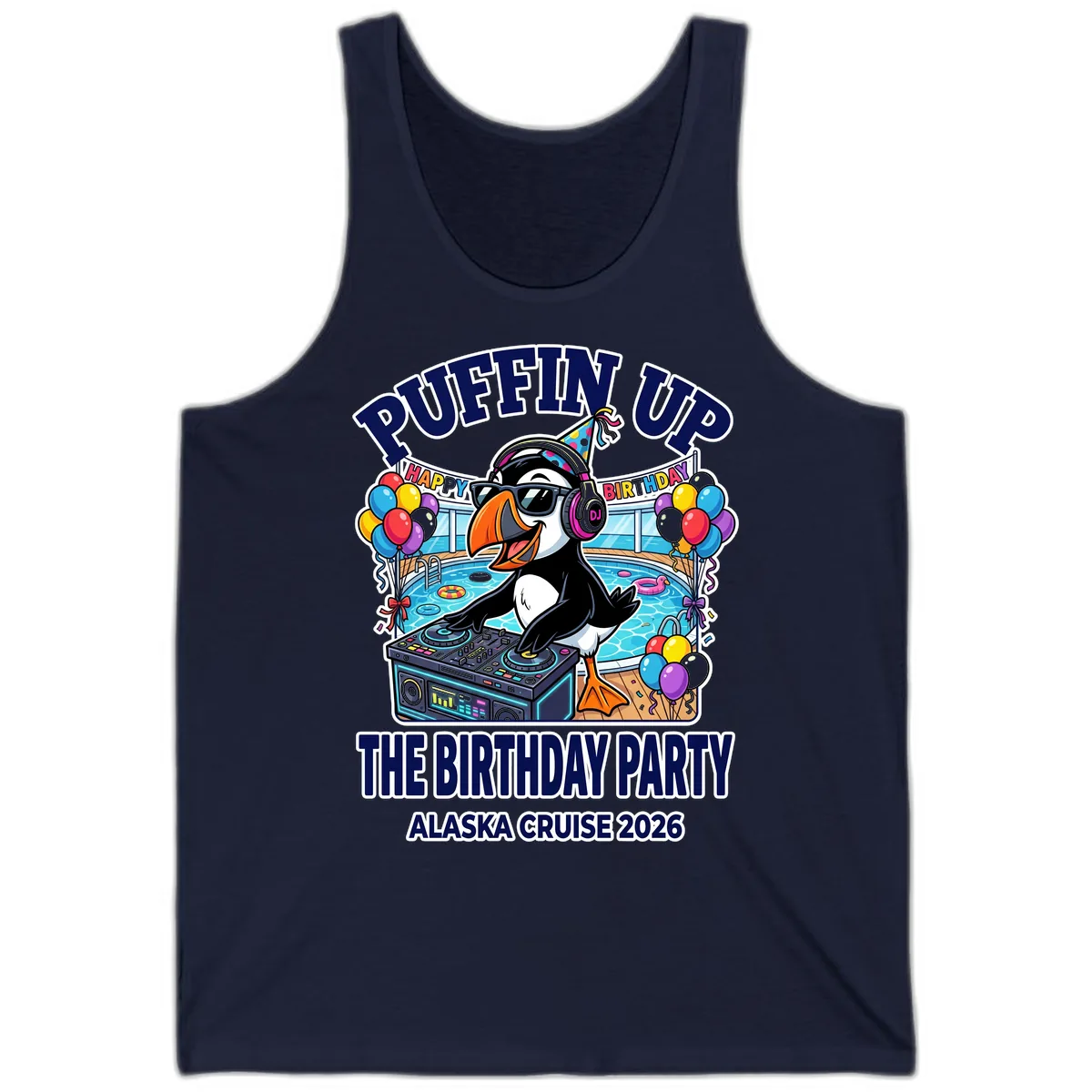 Puffin Up The Birthday Party Alaska Cruise Tank in Navy