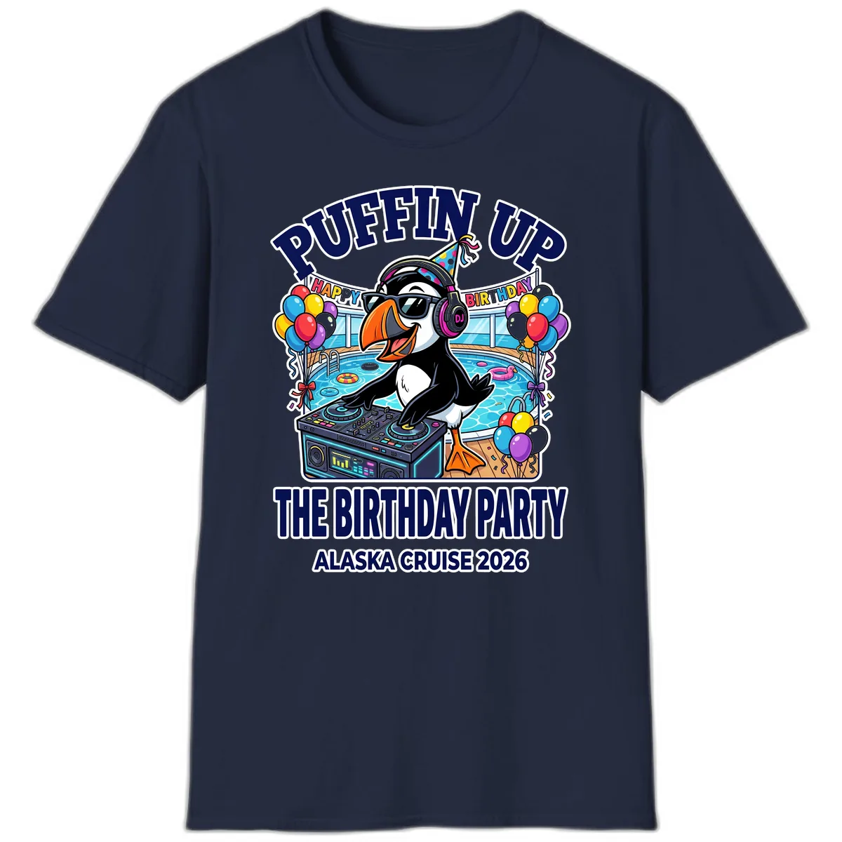 Puffin Up The Birthday Party Alaska Cruise T-Shirt in Navy