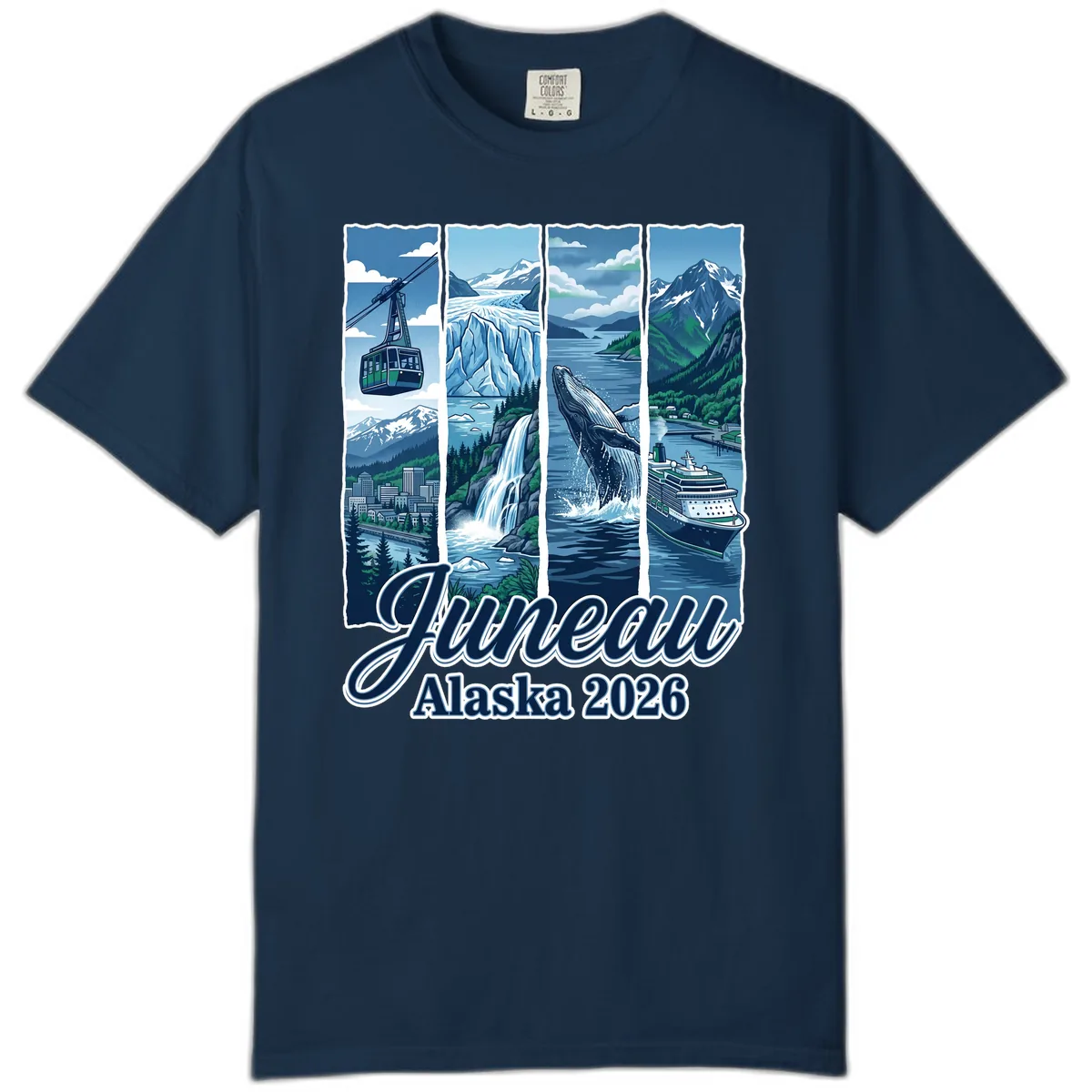 Alaska 2026 Adventure Collage Comfort Color in True Navy