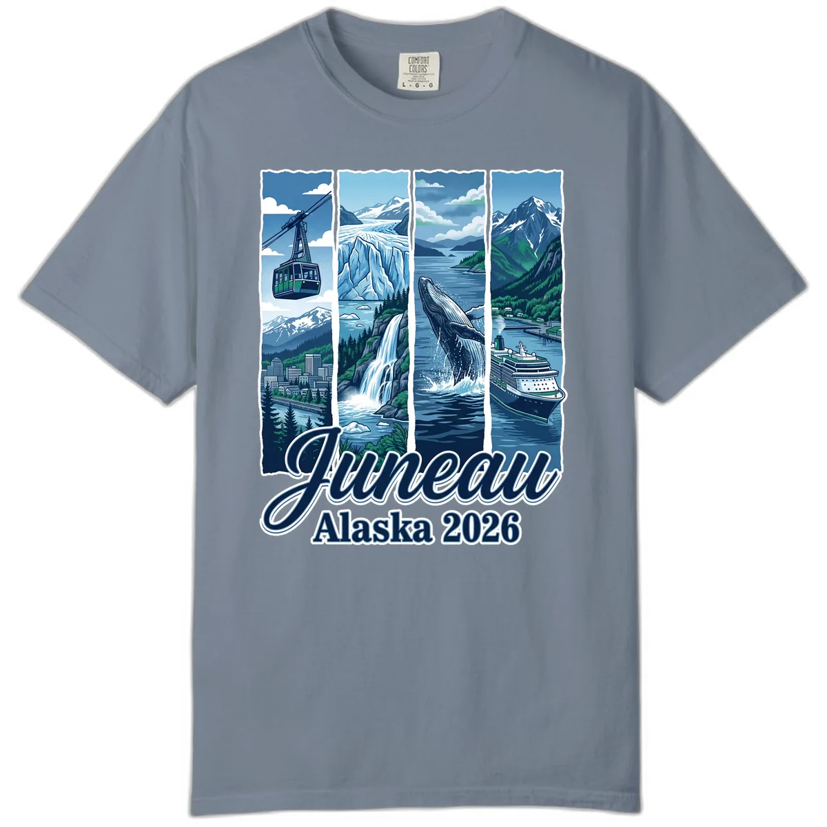Alaska 2026 Adventure Collage Comfort Color in Blue Jean