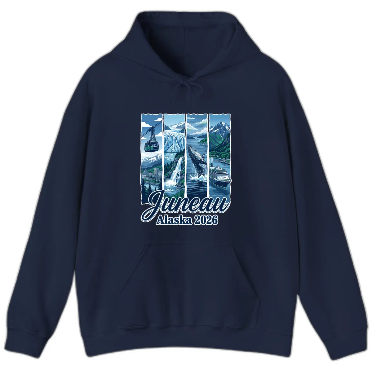 Alaska 2026 Adventure Collage Hoodie in Navy