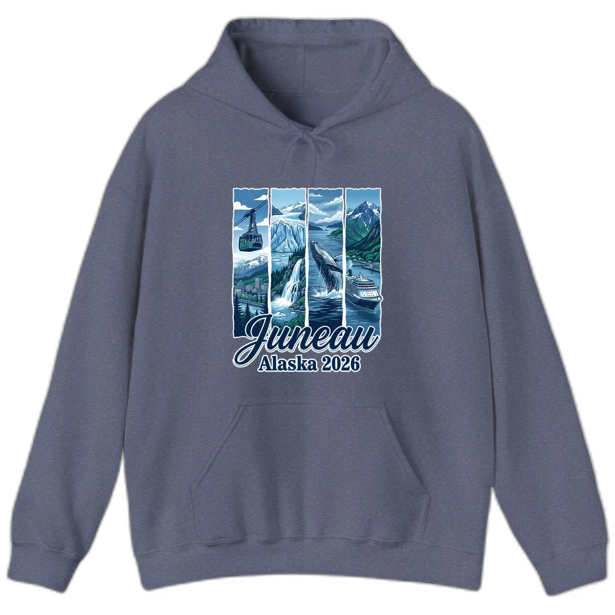 Alaska 2026 Adventure Collage Hoodie in Heather Navy