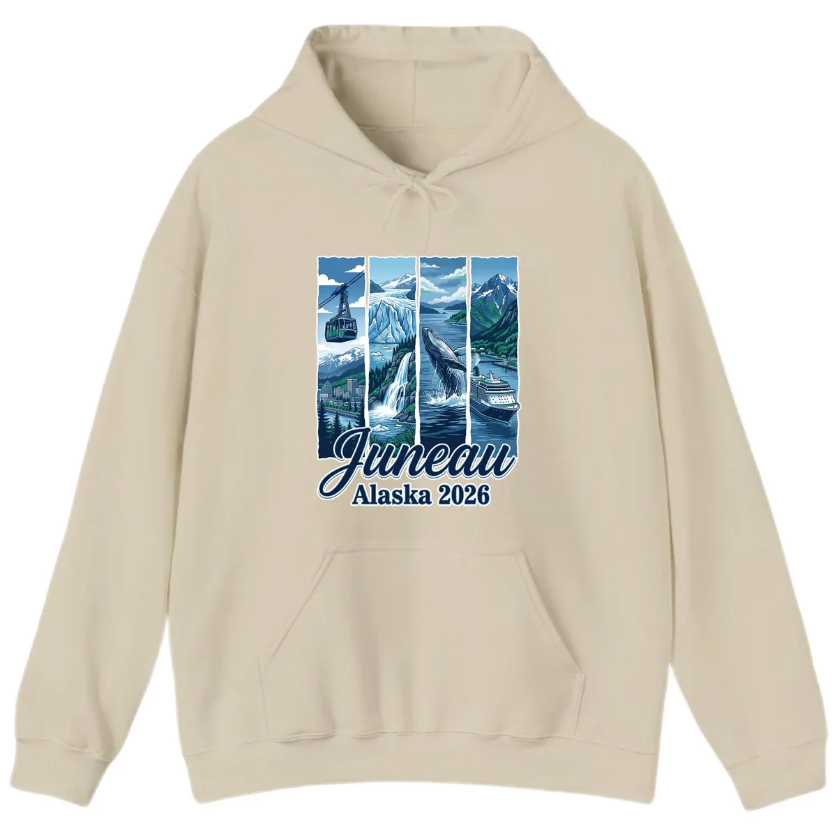 Alaska 2026 Adventure Collage Hoodie in Sand