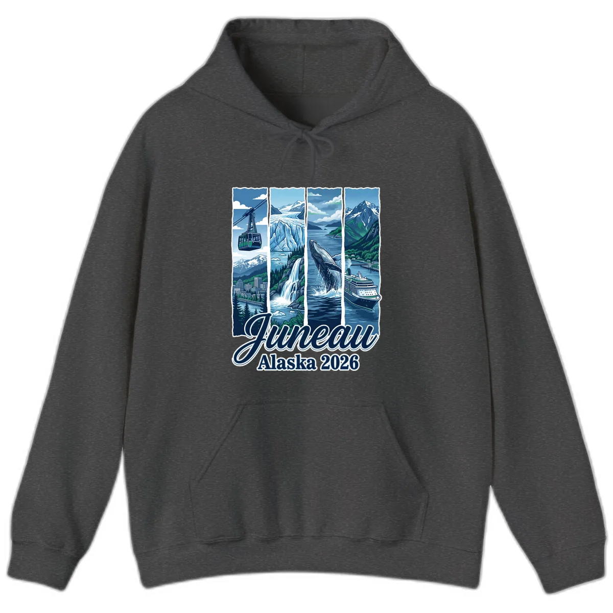 Alaska 2026 Adventure Collage Hoodie in Dark Heather