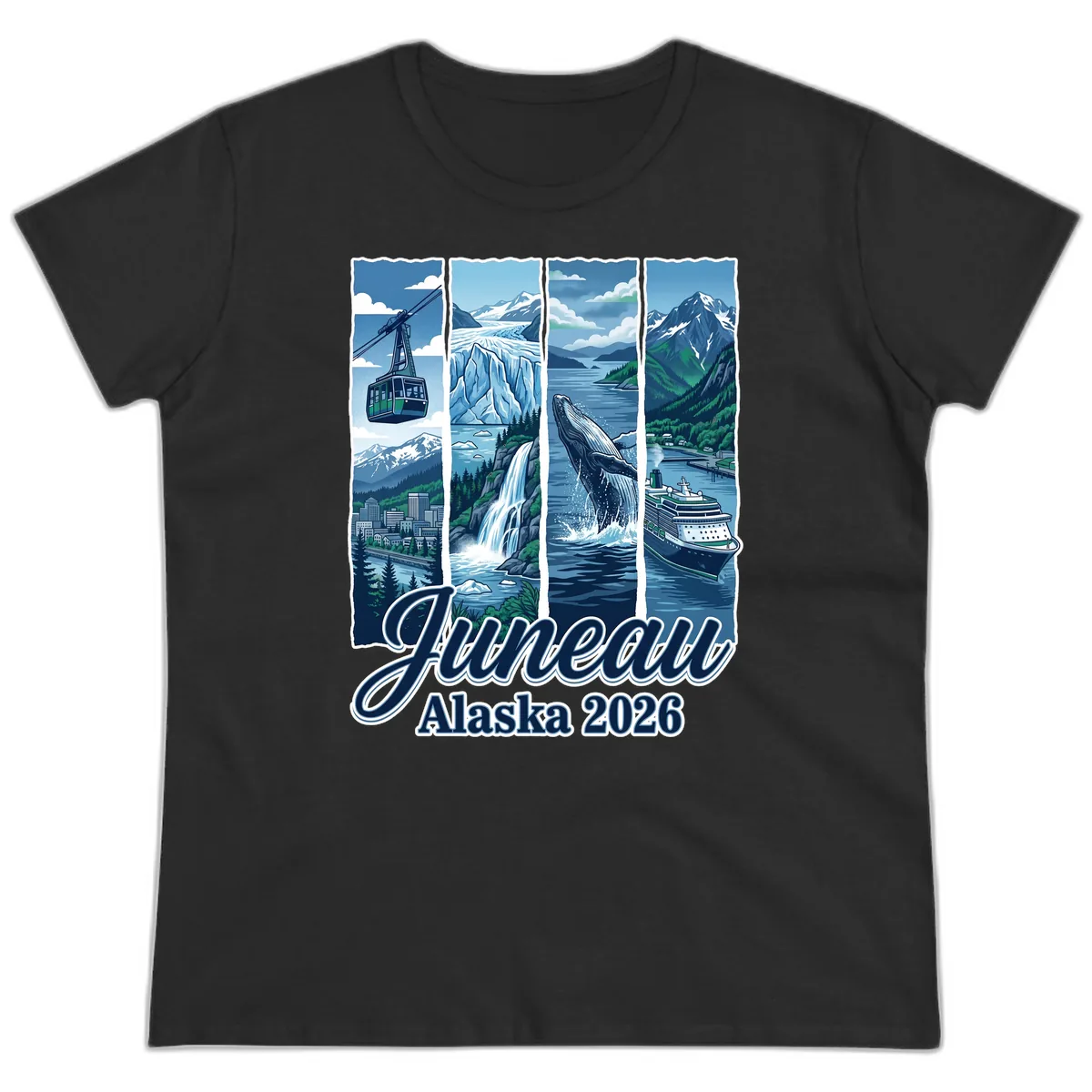 Alaska 2026 Adventure Collage Ladies Tee in Black