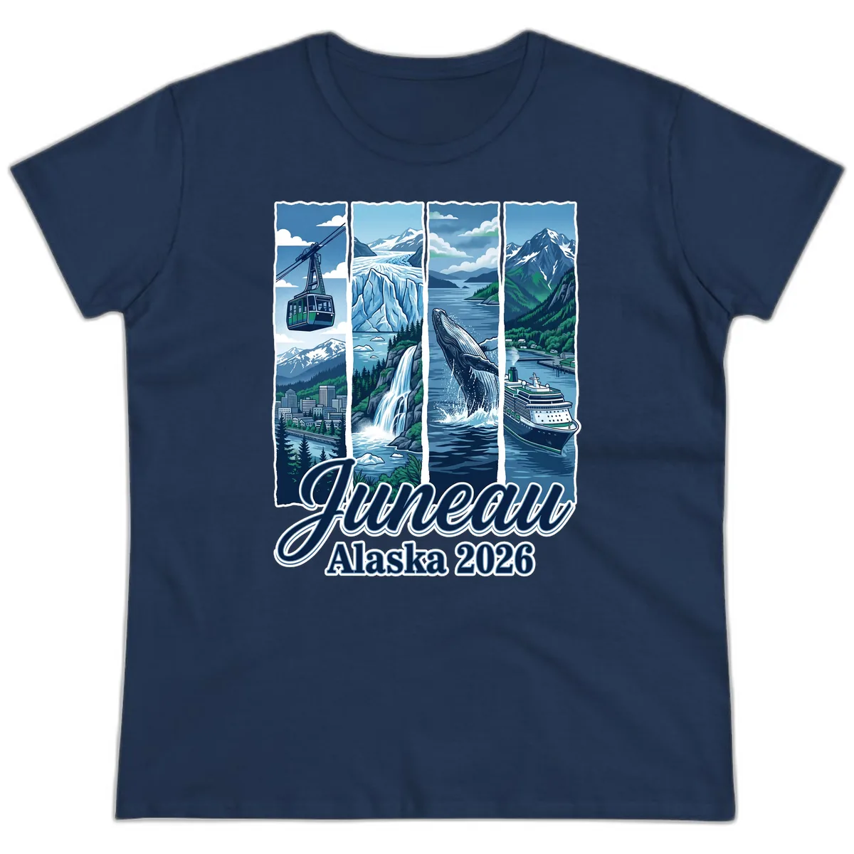 Alaska 2026 Adventure Collage Ladies Tee in Navy