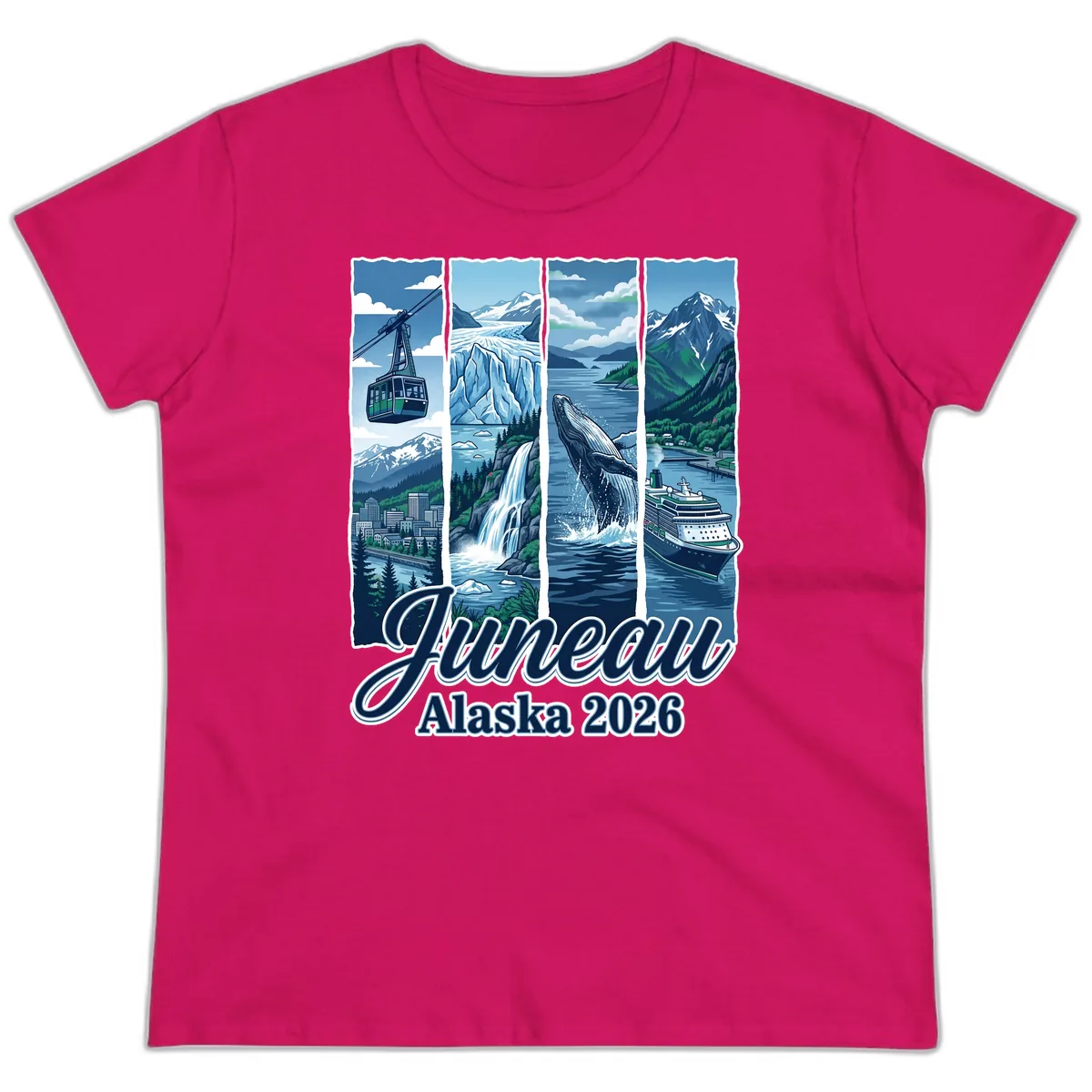 Alaska 2026 Adventure Collage Ladies Tee in Heliconia