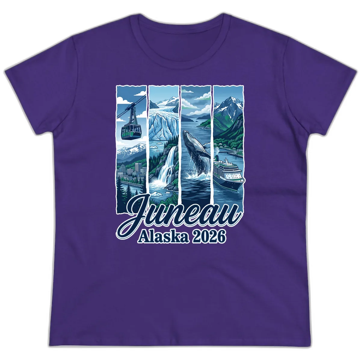 Alaska 2026 Adventure Collage Ladies Tee in Purple