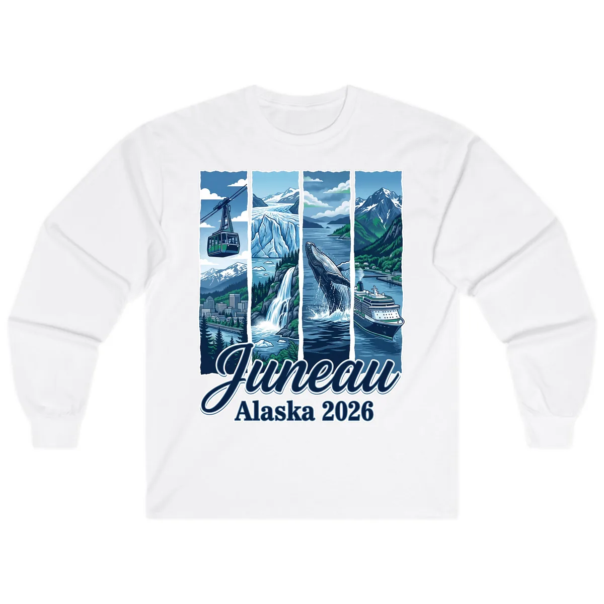Alaska 2026 Adventure Collage Long Sleeve in White