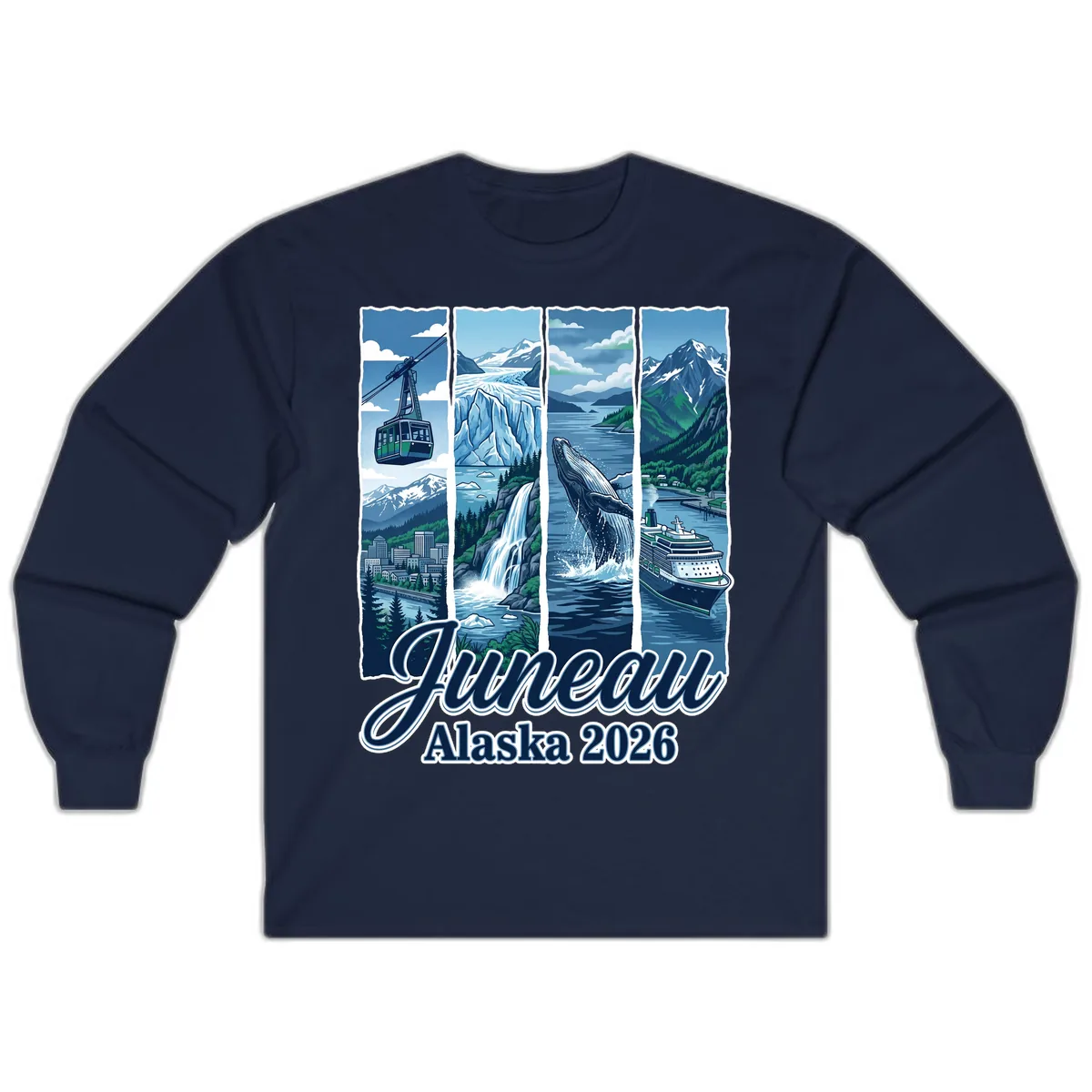 Alaska 2026 Adventure Collage Long Sleeve in Navy