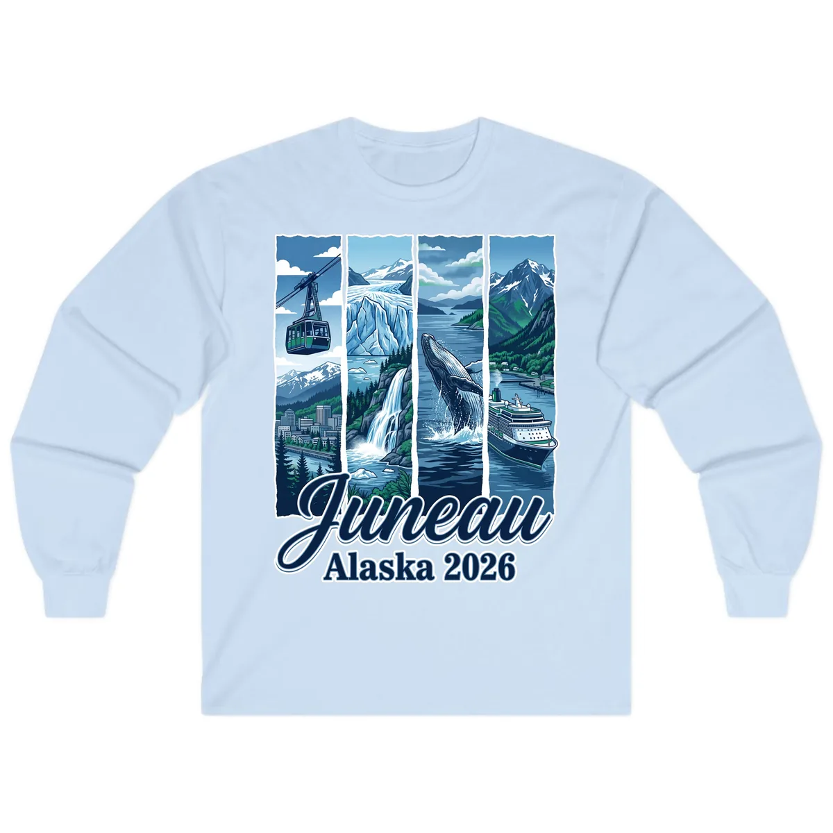 Alaska 2026 Adventure Collage Long Sleeve in Light Blue