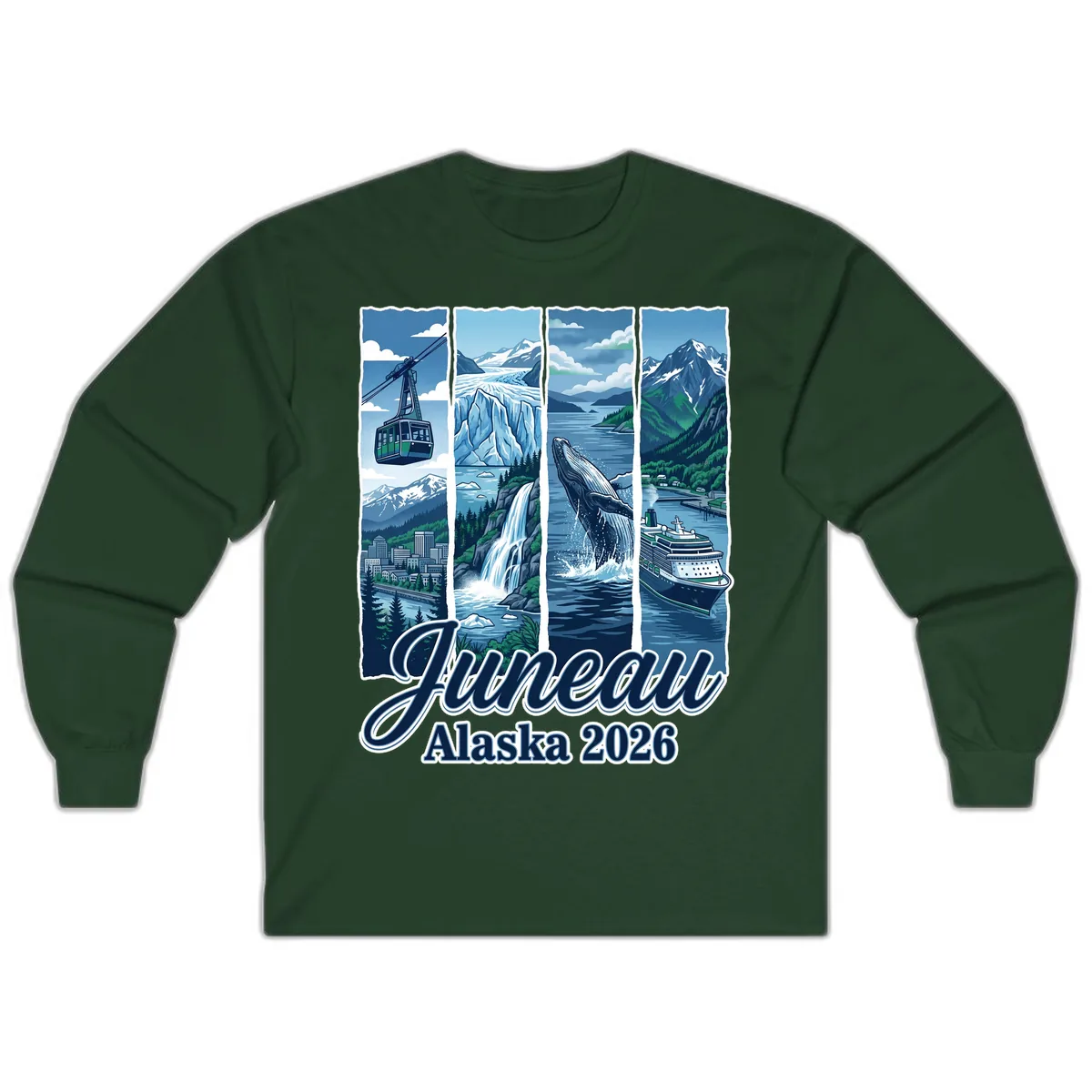 Alaska 2026 Adventure Collage Long Sleeve in Forest Green