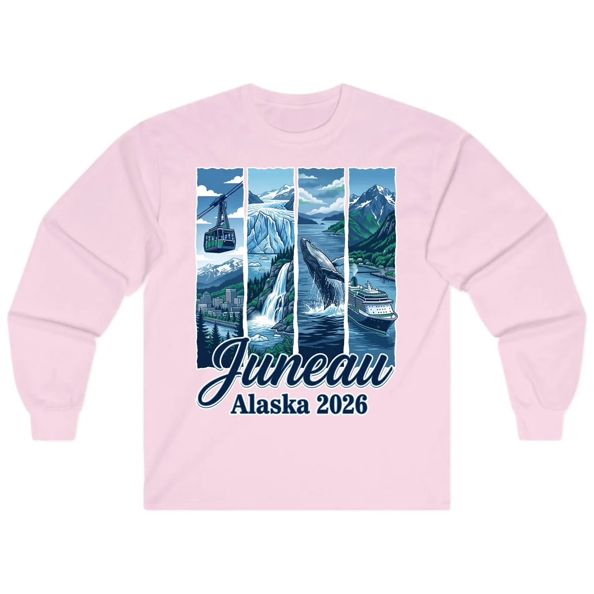 Alaska 2026 Adventure Collage Long Sleeve in Light Pink