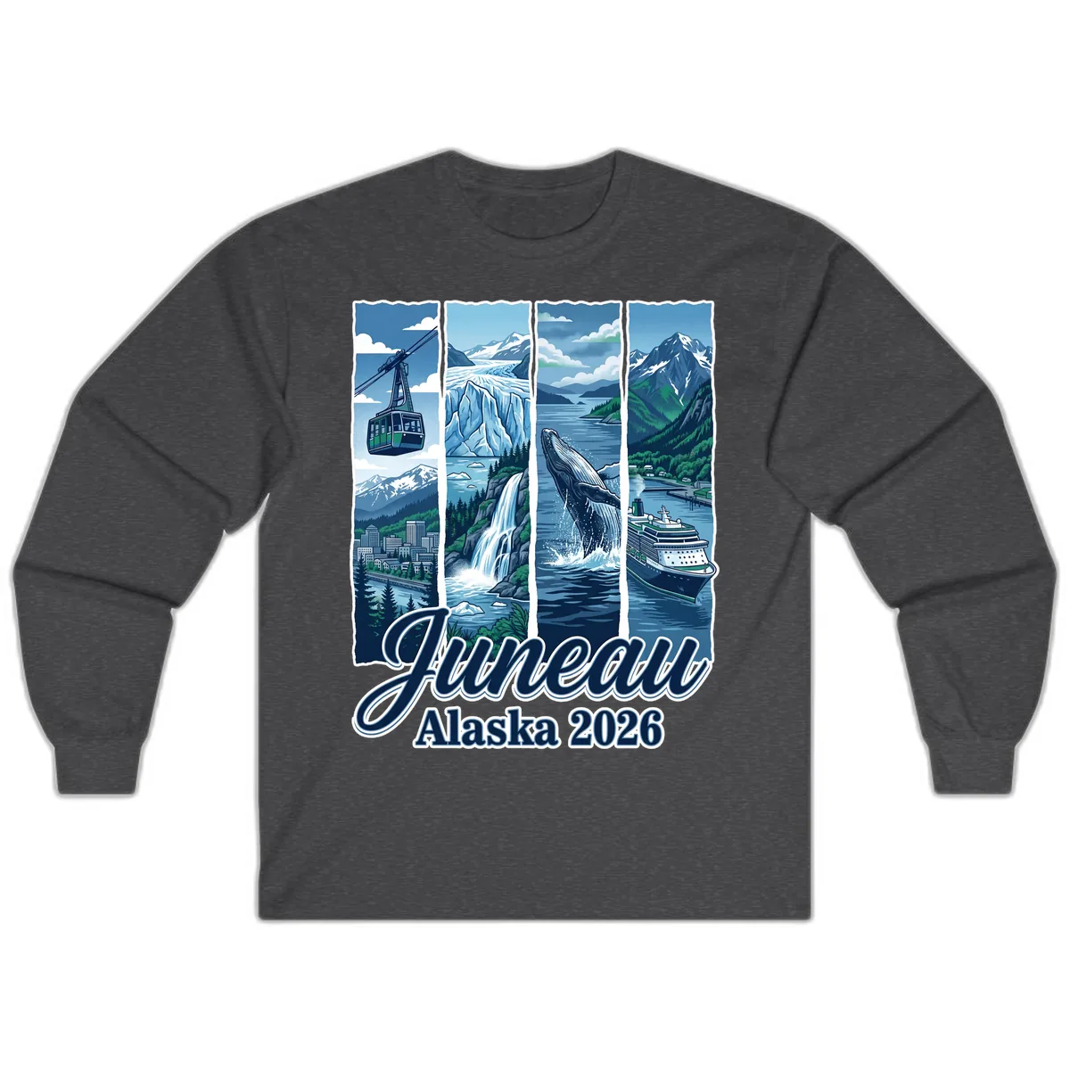 Alaska 2026 Adventure Collage Long Sleeve in Dark Heather