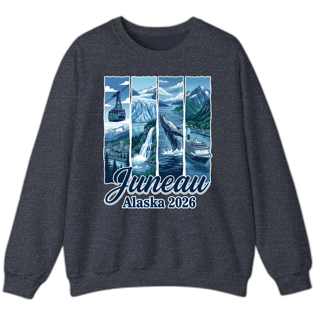 Alaska 2026 Adventure Collage Sweatshirt in Heather Sport Dark Navy