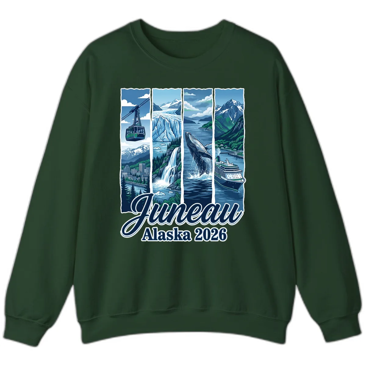 Alaska 2026 Adventure Collage Sweatshirt in Forest Green